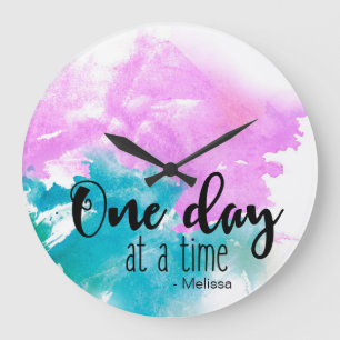 Personalised 'One day at a time' saying with name Large Clock