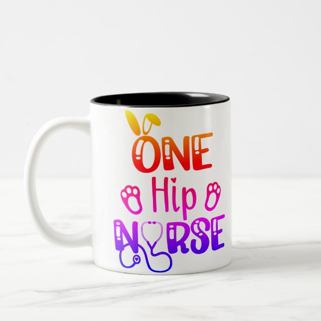 Personalised One Hip Nurse Easter Gift Two-Tone Coffee Mug (Left)
