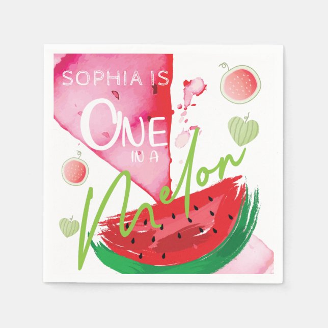 Personalised One In a Melon Birthday Napkin (Front)