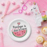 Personalised One In A Melon Birthday Paper Plate<br><div class="desc">A cute one in a melon themed watercolor watermelon personalised birthday paper plates. Add your child's name. see the full collection of products for this design at: https://www.zazzle.com/collections/one_in_a_melon_baby_kids_birthday_party-119209815727560938</div>