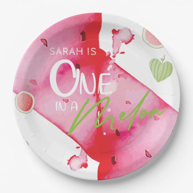 Personalised One In a Melon Cute summer Paper Plate (Front)