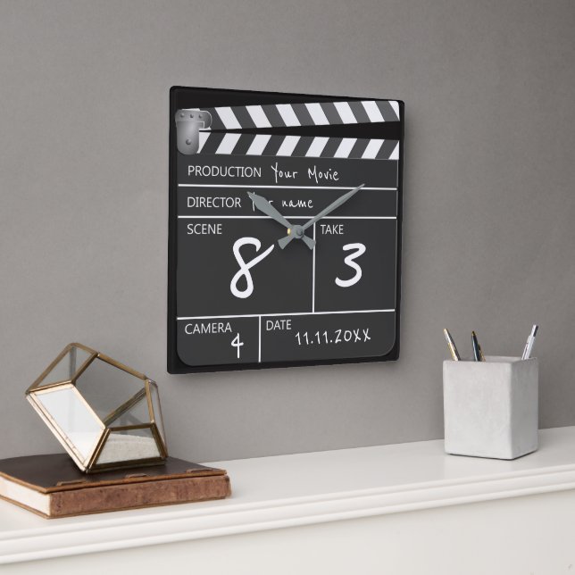 Personalised One of a Kind Movie Clapperboard Square Wall Clock (Office)