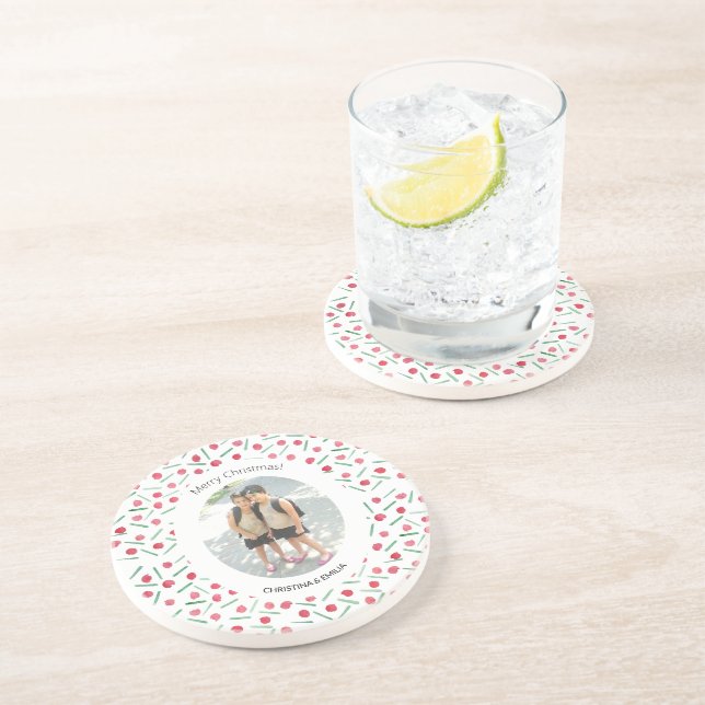 Personalised One Photo Modern Boho Candy Cane Coaster (Side)