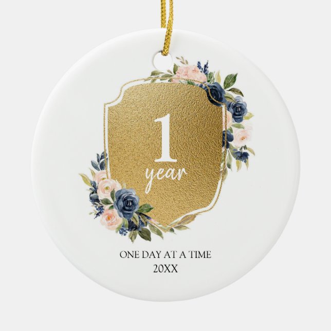 Personalised One Year Sobriety Christmas Ornament (Front)