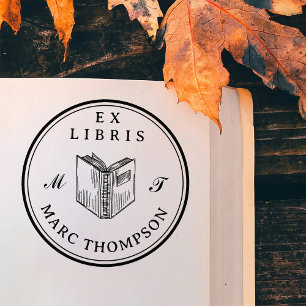 Personalised Open Book Classic Monogram Library Rubber Stamp