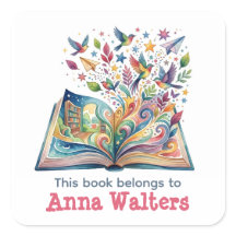 Personalised Open Book with Birds Bookplate Sticke