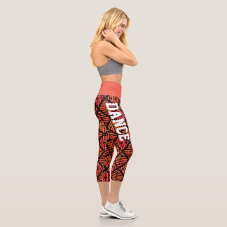 Personalised Orange and Black Geometric  Capri Leggings
