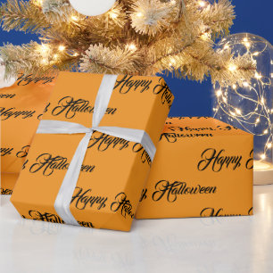 Personalised Orange and Black Happy Halloween Wrapping Paper