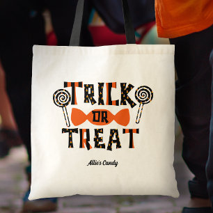 Personalised Orange and Black Trick or Treat Candy Tote Bag