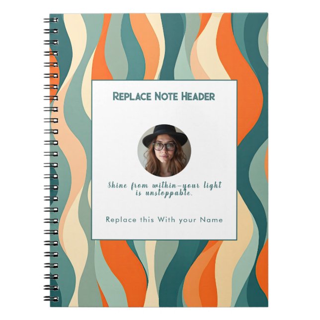 Personalised Orange and Teal Wave Patterned  Notebook (Front)