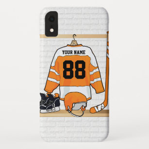 Personalised Orange and White Ice Hockey Jersey Case-Mate iPhone Case