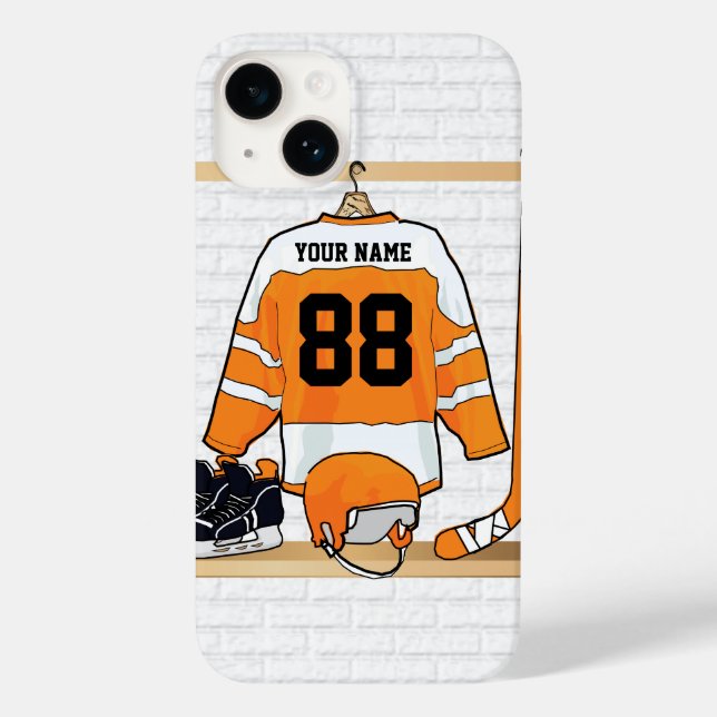 Personalised Orange and White Ice Hockey Jersey Case-Mate iPhone Case (Back)