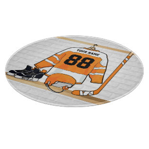 Personalised Orange and White Ice Hockey Jersey Cutting Board