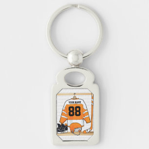 Personalised Orange and White Ice Hockey Jersey Key Ring