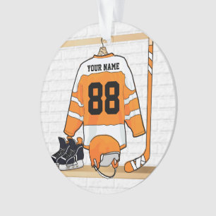 Personalised Orange and White Ice Hockey Jersey Ornament