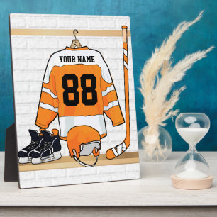 Personalised Orange and White Ice Hockey Jersey Plaque