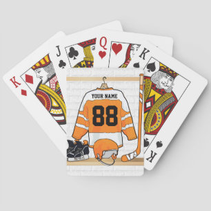 Personalised Orange and White Ice Hockey Jersey Playing Cards
