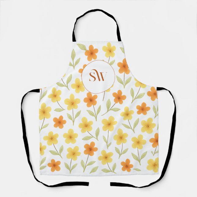 Personalised Orange and Yellow Floral  Apron (Front)