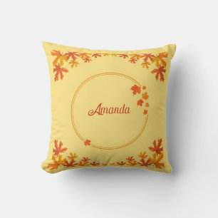 Personalised Orange Autumn Leaves Keepsake Cushion