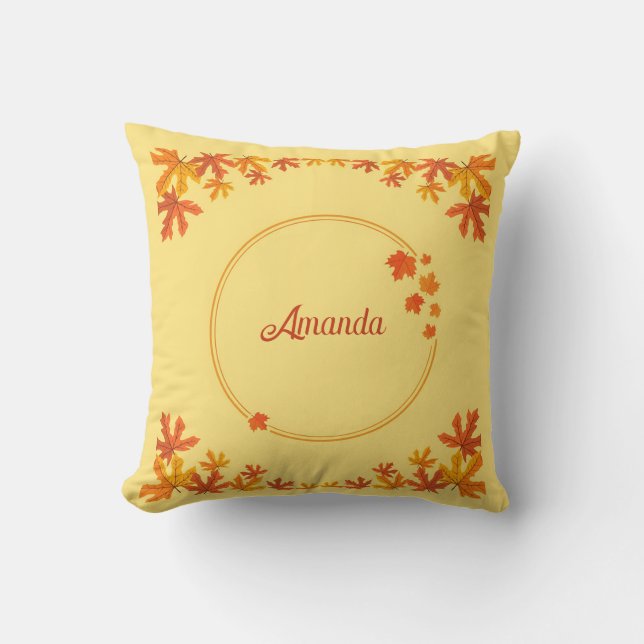 Personalised Orange Autumn Leaves Keepsake Cushion (Front)