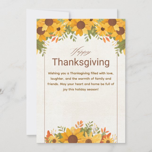 Personalised Orange Beige Floral Thanksgiving Holiday Card (Front)