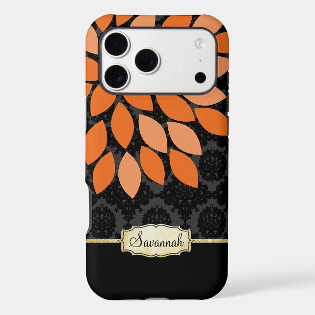 Personalised Orange Black and Gold iPhone Case (Back)