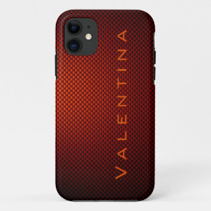 Personalised Orange Black carbon fibre patterned iPhone 11 Case