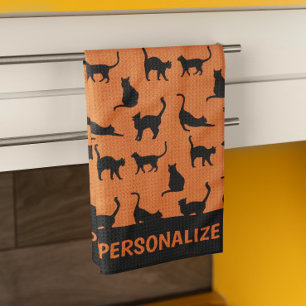 Personalised Orange Black Cat  Tea Towel