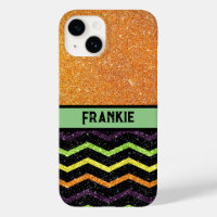 Personalised Orange & Black Glitter Zig Zag
