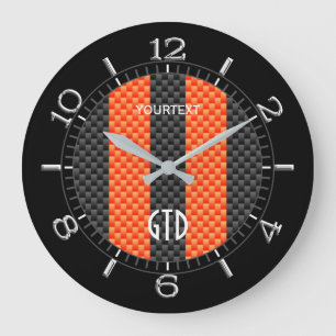 Personalised Orange Carbon Style Racing Stripes Large Clock