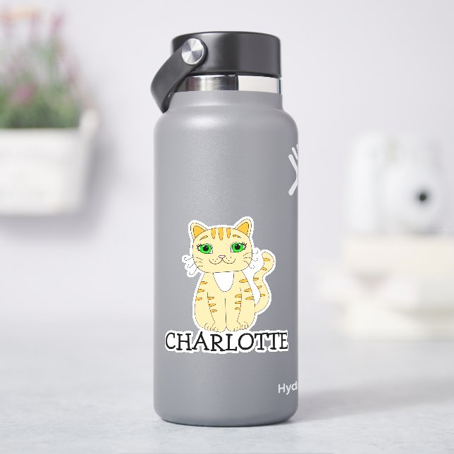 Personalised Orange Cat Name Label (HydroFlask)