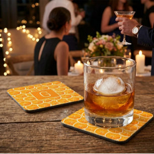Personalised Orange Citrus Monogram Square Coaster