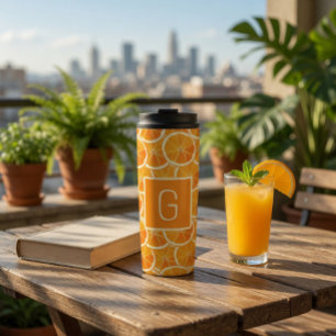 Personalised Orange Citrus Monogram Thermal Tumbler