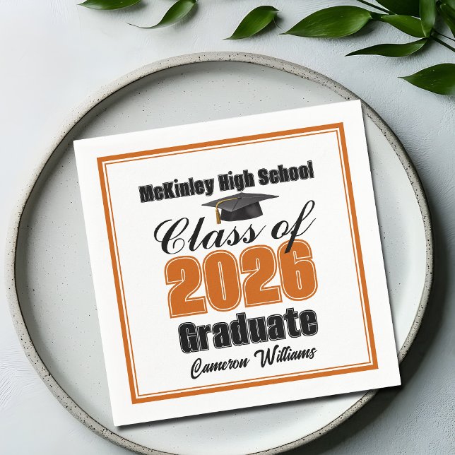 Personalised Orange Class of 2026 Graduation Party Napkin (Creator Uploaded)