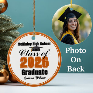 Personalised Orange Class of 2026 Graduation Photo Ceramic Ornament