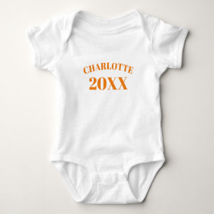 Personalised orange custom name year number cute baby bodysuit