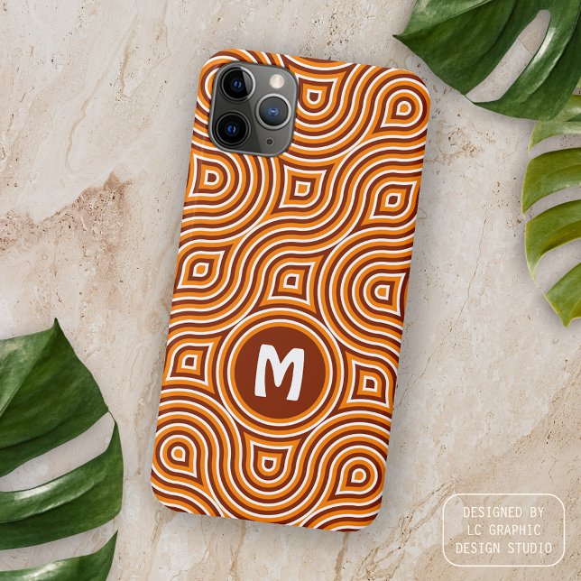 Personalised Orange Dark Brown White Retro Pattern iPhone Case (Creator Uploaded)