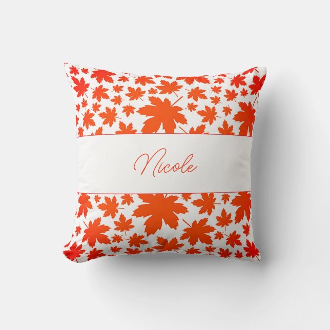 Personalised Orange Farmhouse Autumn Leaves Cushion (Front)