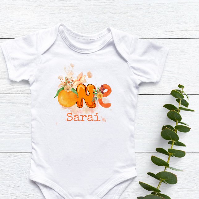 Personalised Orange First Birthday Outfit Baby Bodysuit (Personalized Orange First Birthday Outfit Baby Bodysuit)