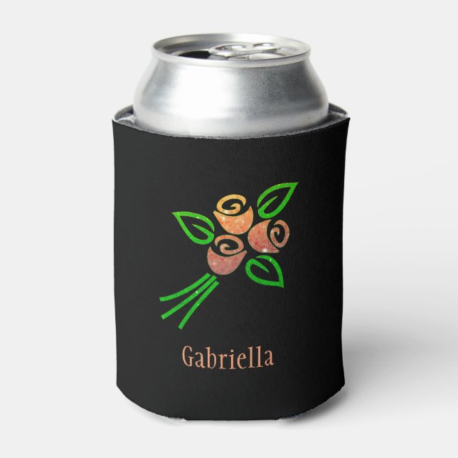 Personalised Orange Flower Bouquet Can Cooler (Can Front)