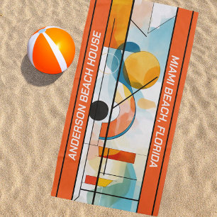 Personalised Orange Geometric Abstract Beach Towel