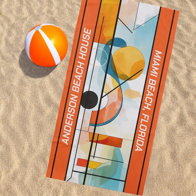 Personalised Orange Geometric Abstract Beach Towel (Creator Uploaded)