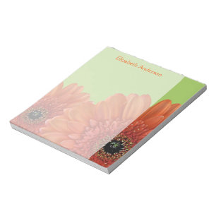 Personalised Orange Gerbera Daisy Green Notepad