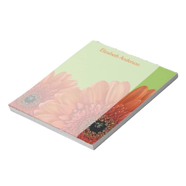Personalised Orange Gerbera Daisy Green Notepad (Rotated)