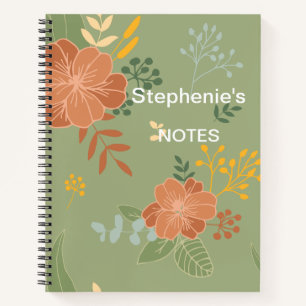 Personalised Orange Green Yellow Florals Notebook