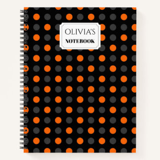 Personalised Orange & Grey Polka Dot Notebook