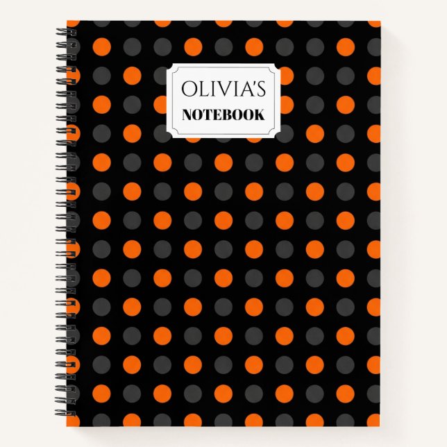 Personalised Orange & Grey Polka Dot Notebook (Front)