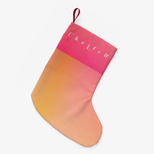 Personalised Orange Hot Pink Ombre Small Christmas Stocking (Front (Hanging))