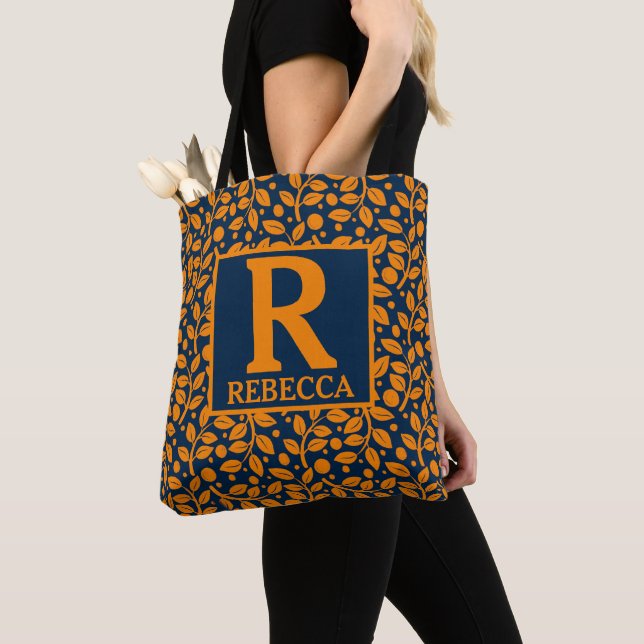 Personalised Orange Leaf Design  Tote Bag (Close Up)