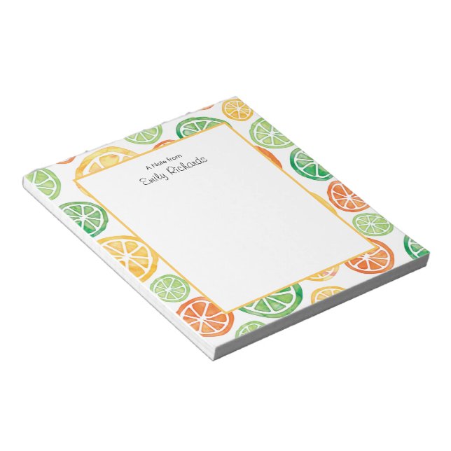 Personalised orange lemon limes patterned Notepad (Angled)